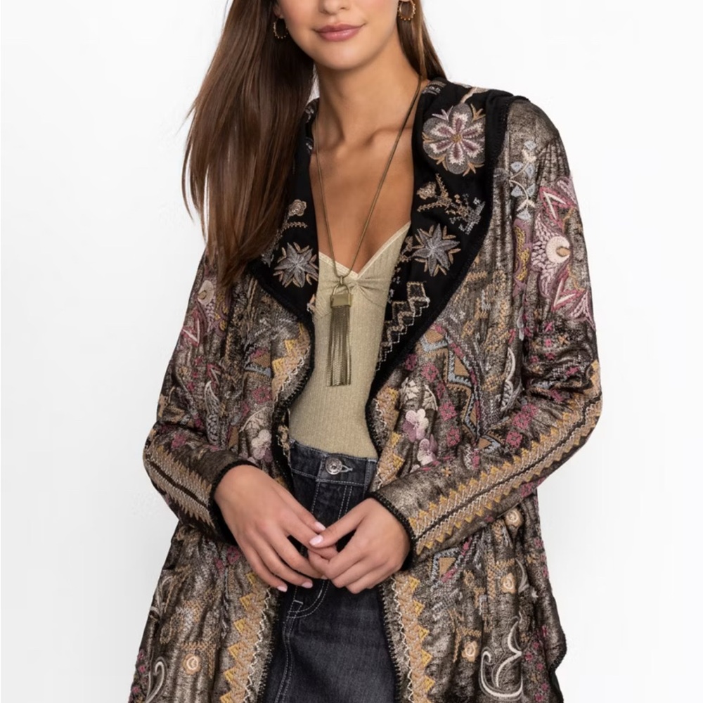 Johnny Was Biya Sweater Cardigan Metallic Embroidered Hoodie NWT Petite Small